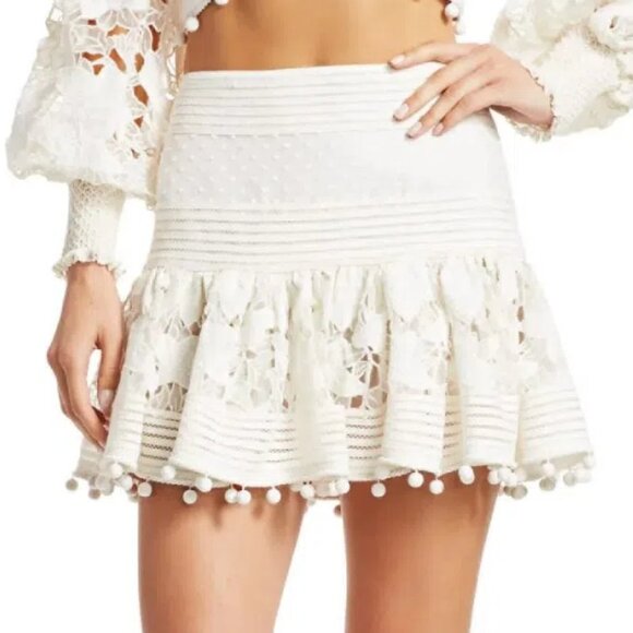 Zimmermann Corsage Pompom Embellished Guipure Lace Swiss Dot Tulle Mini Size 0 - Picture 5 of 16